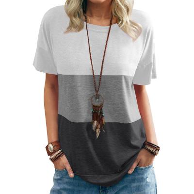 China High Quality Custom Round Short Sleeve Round Neck Pocket Contrast Anti-Wrinkle Contrast Color T-shirt Loose Top Women for sale