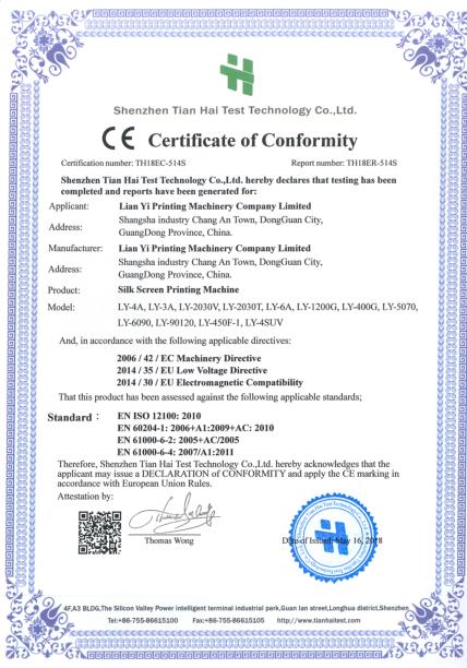 CE - Dongguan Liang Yi Machinery Company Limited