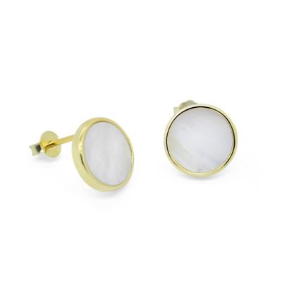 China Vintage 14K Gold Plated White Shell Stud Mother Of Pearl Circle Dot Round Earrings Women Jewelry for sale