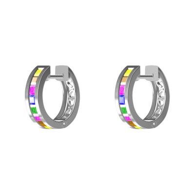 China Vintage S925 Sterling Silver Colorful Rainbow Cubic Small Zirconia CZ Stone Huggie Circle Earring for sale