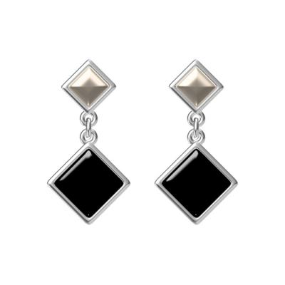 China Vintage 925 Sterling Silver Geometric Square Onyx and Pearly Fashion Drop Earring for sale