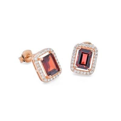 China Vintage Iced Out Rectangle Baguette Red Zircon Geometric Earrings Wedding Bridal Jewelry for sale