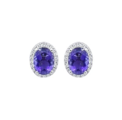 China Vintage 925 Sterling Silver Sparkle Oval Purple Amethyst Halo Zircon Earrings Stud for sale