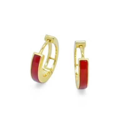 China Vintage Tiny Clip Women Agate Agate Gem Stone 14K Red Gold Plated 925 Silver Hoop Earrings for sale