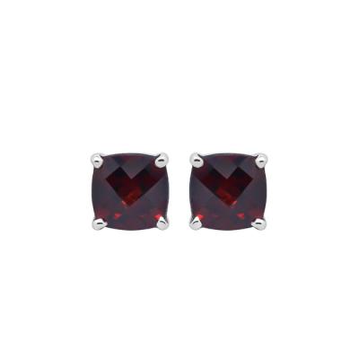 China Wholesale Handmade Vintage Minimalist Sterling Silver Square Cut Red Garnet Gemstone Stud 925 Earring for sale