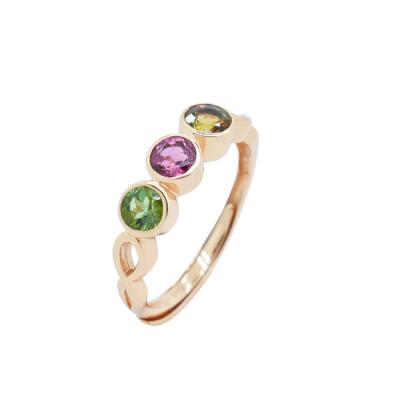 China CLASSIC 925 Sterling Silver Three Colored Round Gem Stone Rainbow Bezel Ring for sale