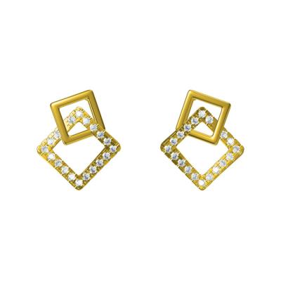 China Cute Custom Square Jewelry Mini Pure Real 14K Solid Gold Diamond Stud Earrings for sale