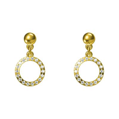 China CLASSIC Pure Real 18K Gold Dangle Circle Real Diamond Earrings For Women White for sale