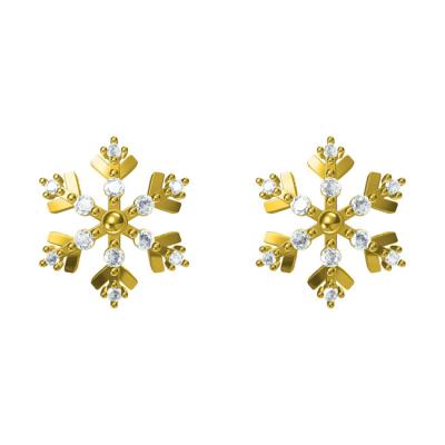 China Cute New Year Not Tarnish Pure Diamond 18K Yellow Gold White Snowflake Stud Earrings For Merry Christmas for sale