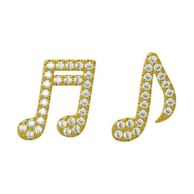 China Cute Custom Solid 9K 10K 14K 18K Diamond Gold Fashion Music Note Stud Earring for sale