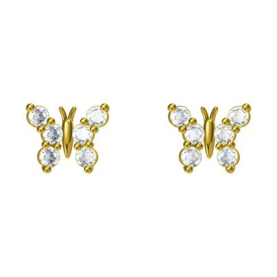 China Cute Minimalist Tiny Pure Diamond 18K Gold Butterfly Earring Ear Stud Women Jewelry for sale