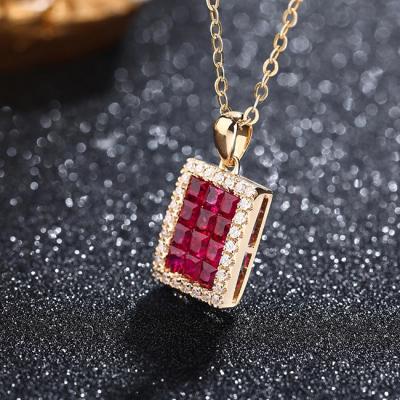 China Cute 24K Carat Gold Red Tiny Rectangle Ruby PendantNecklace Jewelry for sale