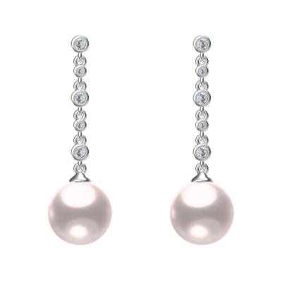 China Elegant Fashion 925 Sterling Silver Freshwater Dangling Long Drop White Cubic Zircon Pearl Earring for sale