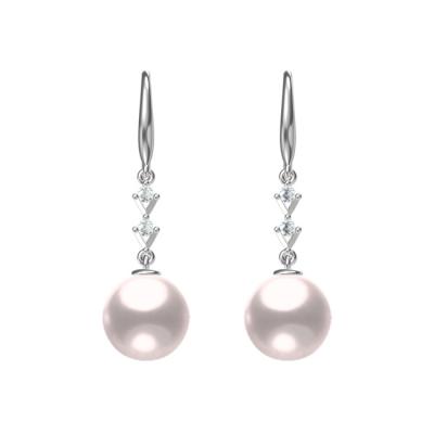 China Stylish 925 Sterling Silver Dangling Cubic Zirconia Fishhook Earring Pearl Hypoallergenic Jewelry for sale