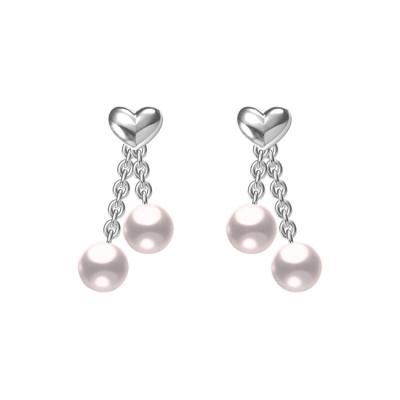 China 925 Sterling Silver Elegant Tiny Cute Heart Pearl Drop Tassel Bead Earrings for sale