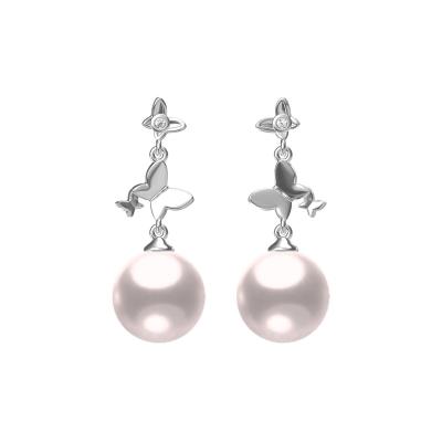 China 925 Sterling Silver Freshwater Pink Pearl FASHIONABLE Elegant Drop Butterfly Earrings for sale