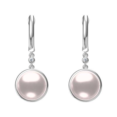 China Elegant Elegant 925 Sterling Silver Semi Sphere Clip On Drop Dangle Pearl Circle Earrings for sale