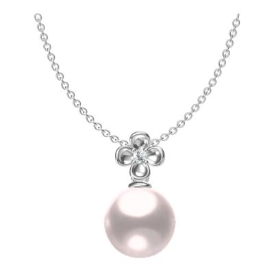 China Real 925 Sterling Silver Nautral Pearl CZ TRENDY Solid Zirconia Flower Pendant Necklace for sale