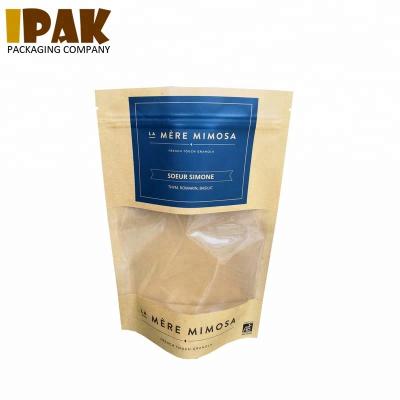 China Moisture Proof Stand Up Compostable Kraft Paper Pouch With Window for sale