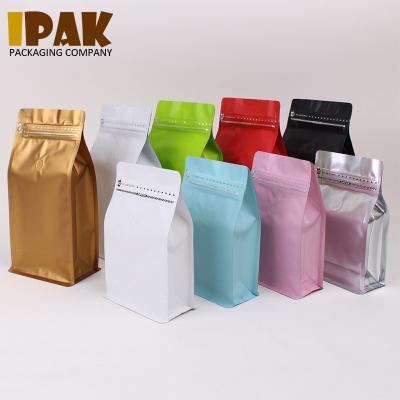 China Flat Bottom Aluminum Foil Kraft Paper Zip Lock Single Plastic Resealable Coffee Packaging Bags Moisture Proof With One Way Degassing Valve for sale