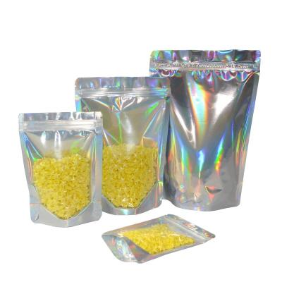 China MOQ 500 Clear Hologram Foil Moistureproof Stand Up Zipper Pouch Bag With 85x130+50 Mm Ziplock for sale