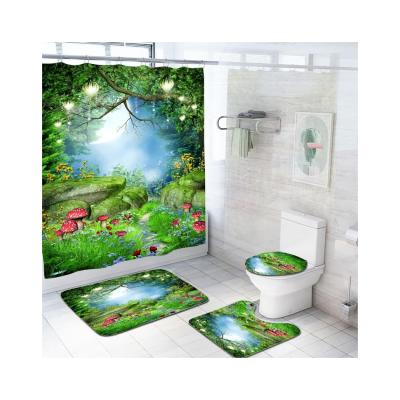 China New Fashion Sustainable Hot Sale Fashion Bathroom Waterproof Polyester Square Printed Shower Curtain for sale