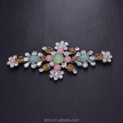 China Flatback 5.1*12.8CM Crystal Opal Multi Color Beaded Bridal Sash Rhinestone Sewing Appliques for sale