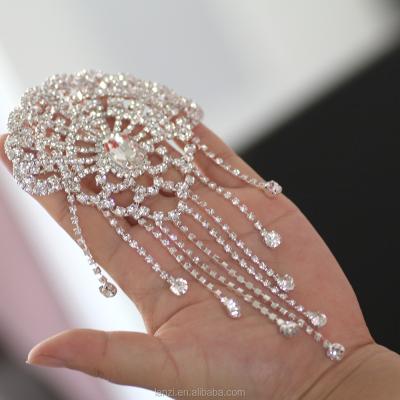 China High Quality Custom Flatback 16*8.5CM Rhinestone Applique Rhinestone Shoulder Chain With Tassel for sale