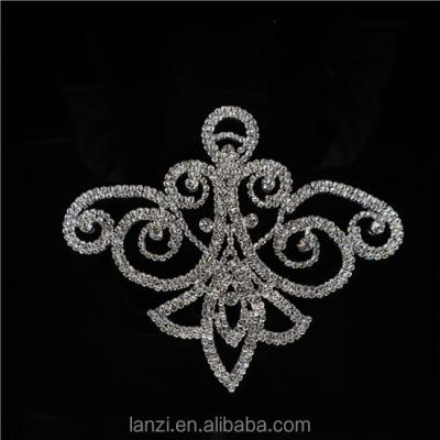 China Silver Flatback 11*12.5 Flower Rhinestones Applique For Wedding Dresses Costume Applique Sewing DIY Opens Handmade for sale