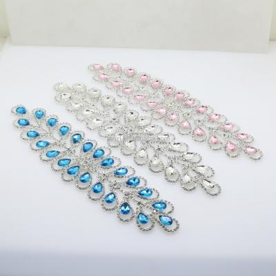 China Hot Sale Crystal Pink Silver Rhinestone Applique Flatback 6*23cm Sew On Rhinestone For Costume Decoration Bags for sale