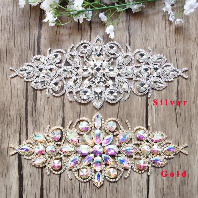 China Flatback ab Crystal Rhinestone Applique Bridal Sash Rhinestone Patch Wedding Dress Decoration for sale