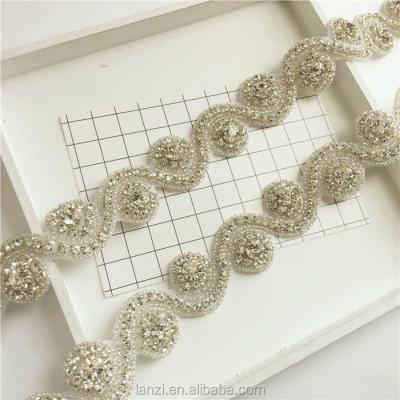 China Flatback 1Yard Silver Clear/AB Wedding Dress Rhinestone Applique Trim Crystal Sewing Trims For Bridal Dress Sash Headpiece Bags Wedding for sale