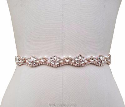 China Bridal Trim Crystal Pearls Beaded Trims Flatback Silver/Rose Gold/Rhine Gold 1Yard Stone For DIY Wedding Dress Sash Headpiece Bridal Bags for sale