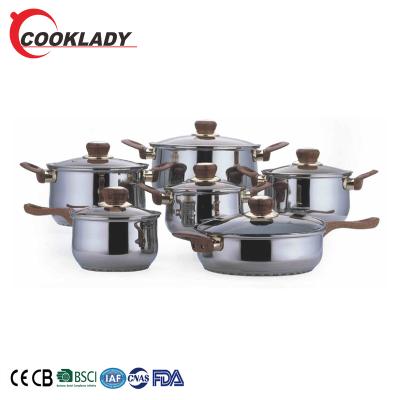 China Viable Manufacturer 12Pcs Cookware Factory Supplier Italian Fold Cookware Tri Set Stainless Steel Cookware for sale