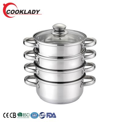 China 2020 Most Popular Sliver Plating Handle 5Pcs Cookware Viable Set Stainless Steel Steamer 24Cmm Set for sale