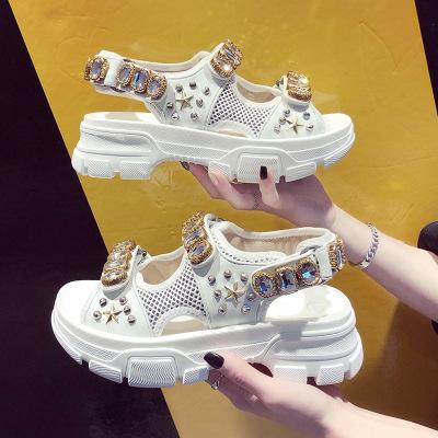 China Brand Designer Summer Crystal Diamond Platform Sandal Open Toe Round Sandals Women Shoes for sale