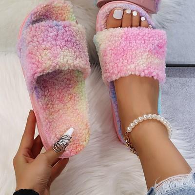 China Fashion large size women's shoes solid color new plush autumn and winter trend women's slippers color outdoor slippers for sale