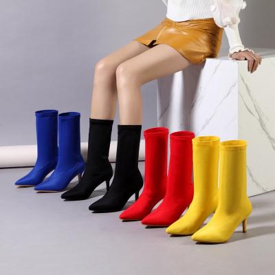 China CUSHIONING new fashion headed suede candy color overall foot pure color long boots with heel thin multicolor suede boot custom women boots for sale