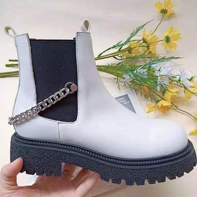 China CUSHIONING hot selling matte black fashion short boots PU Martin boots soft unique decoration leather boots popular chain wholesale for sale