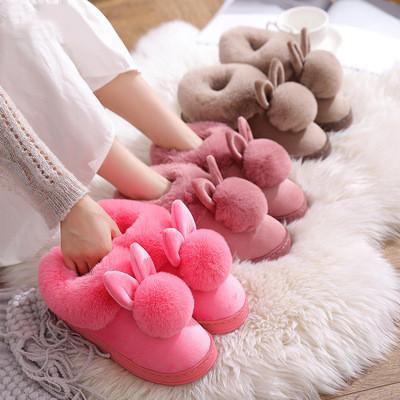 China CUSHIONING Non-slip Parent-child Warm Shoes Cotton Rabbit Ball Bag Winter News Cartoon Rabbit Ball Shoes Women Cute Home Shoes Heel Slippers for sale