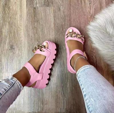 China Fashion trend 2022 summer new platform chain sandal large metal border beach decoration women's sandals for sale