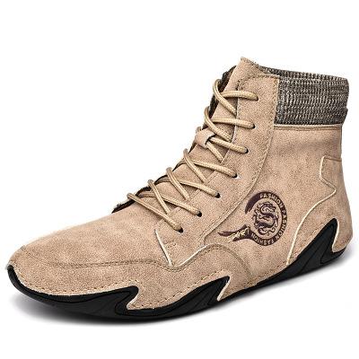 China Wholesale Round Men's Fashion Shoes Winter British Style Leather Boots High Top Casual Shoes For Men for sale