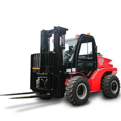 China Hotels 3 Ton 4T Rough Terrain Forklift Solid Tire Lifter Hydraulic Four Wheel Drive Mast Free Material Handling Full Forkl for sale