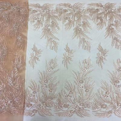 China New Color Sustainable Elegant Hand - Woven Beads Sequin Pattern High End Wedding Dress Fabric for sale