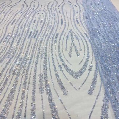 China Sustainable French Elegant Style Knitted Sequined Lace Embroidered High End Lightweight Wedding Fabric for sale