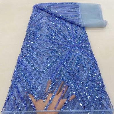 China New Viable Gorgeous Irregular Pattern Embroidered Beads Sequin Lace Wedding Dress Fabric High Quality for sale