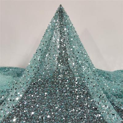 China 2022 new fashion viable design low price high quality sequin lace fabric with beads for sale