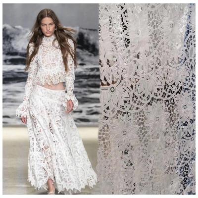 China Viable Hot Sale Bride Polyester Flower Lace Fabric African Wedding Dress for sale