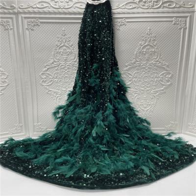 China Fashion Viable Design Teal Sequin Embroidery Bridal Fabric Hot Selling French Lace Fabric Wholesale for sale