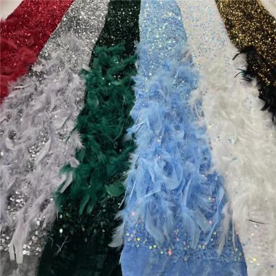 China 2022 New Fashion Teal Sequin Sustainable Embroidery Fabric French Lace for sale